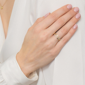 Modowy pierścionek - obrączka złoto próby 585 z Brylantami 0,15ct W-0612